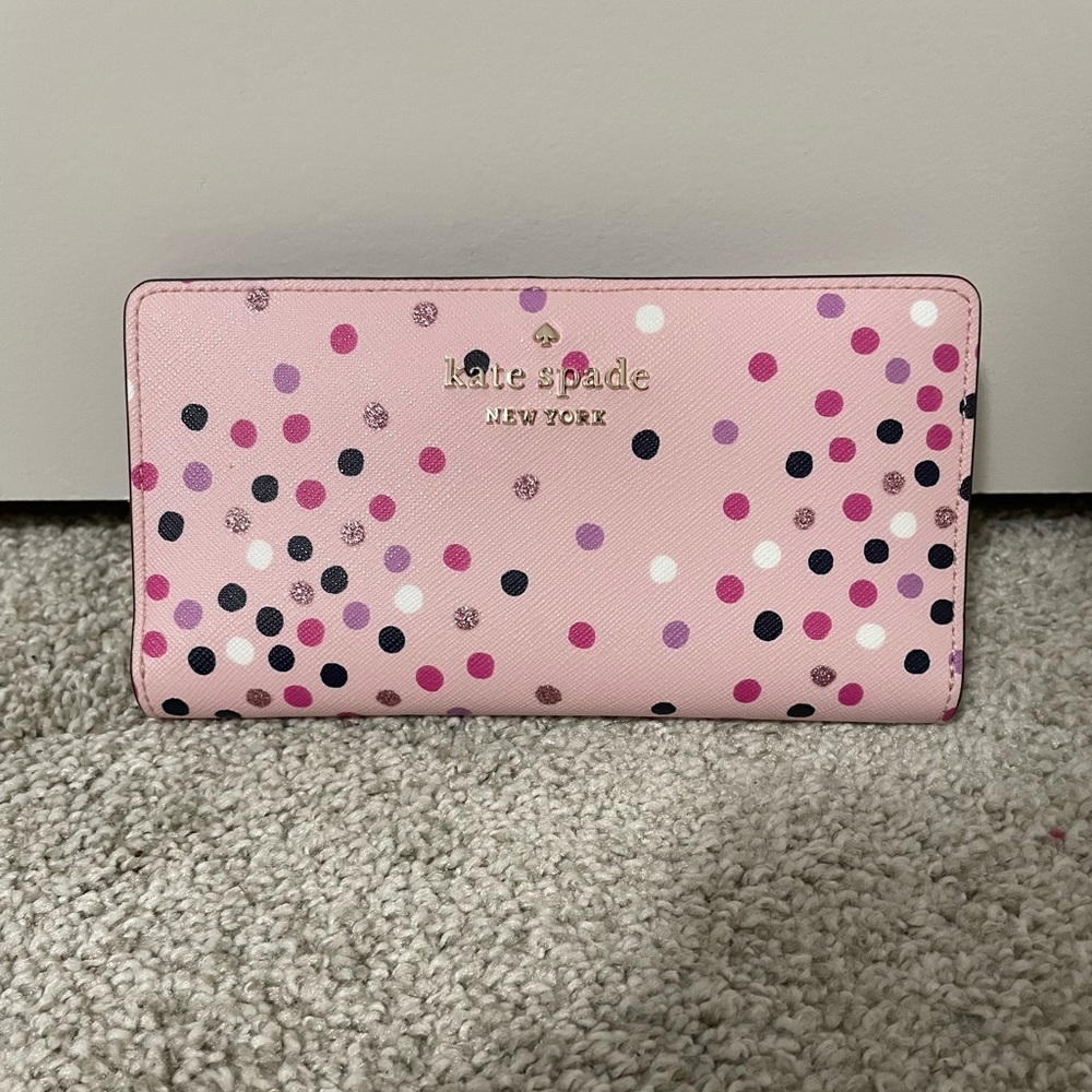 Kate Spade Staci Twinkle Printed Large Slim Bifold Wallet Leather Pink Multi
